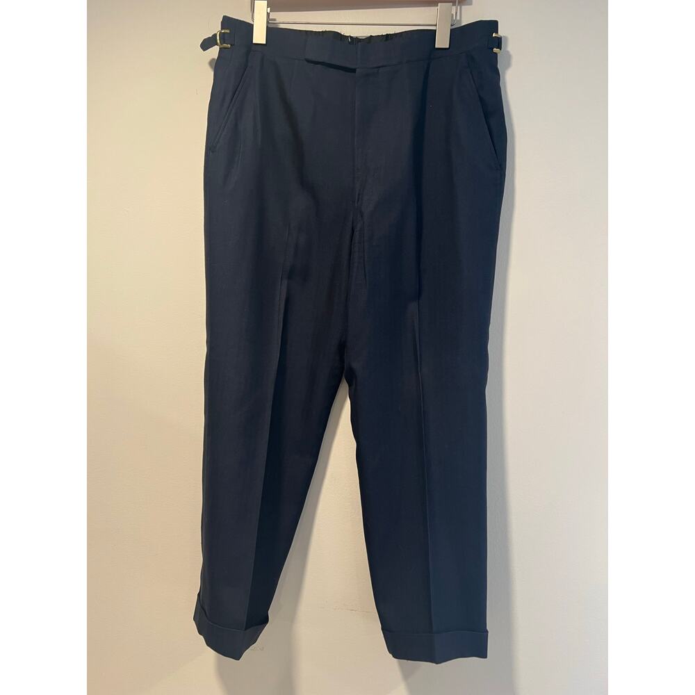 Oxxford Men's Pleated Dress Pants Navy Blue Herringbone Size 36 JP - Picture 3 of 11